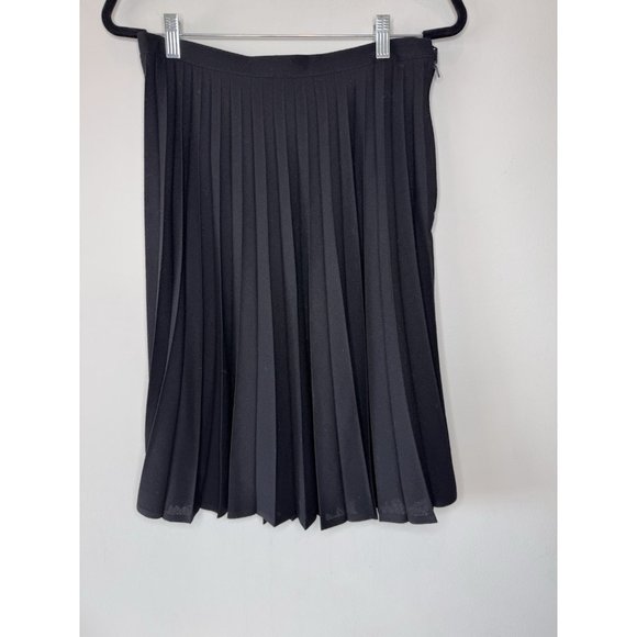 Susanne Bisvosky Solid Black Pleated Wool Midi Skirt Size 42 MINT
